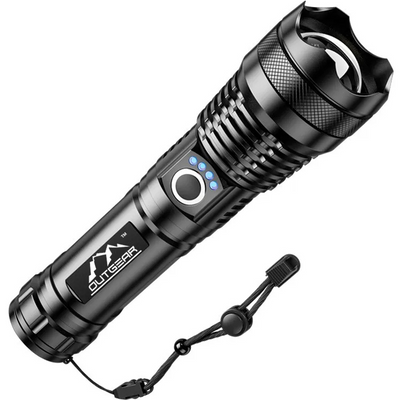 OutGear SuperBeam Flashlight Torch - 2000 Lumens, 300m Range, USB Rechargeable