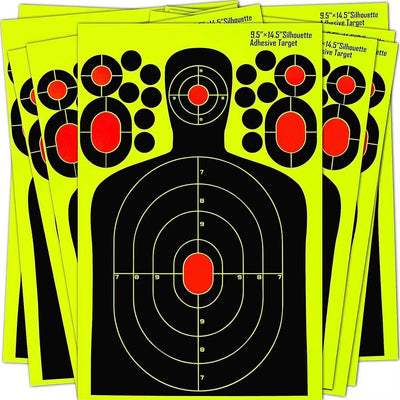 Silhouette Shooting Targets 24cm x 37cm Plastic – 5-Zone Adhesive Reactive Blue – Tear-Off Rings – 10-Pack