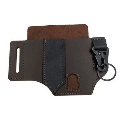 Leather Belt Organizer 13 × 18 cm – 3-Slot EDC Tool Pouch with Key Clip – Compact Carry Sheath