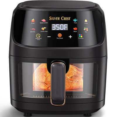 Silver Crest  Air Fryer – XXL Capacity, Visible Viewing Window, 8 Preset Functions, Non-Stick Basket, 1400W Power, for 3–6 People - Black