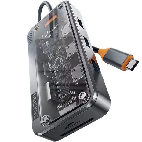 10-in-1 Transparent USB-C Docking Station – PD3.0 100W, HDMI 4K, VGA, Ethernet, USB, SD/TF, Audio
