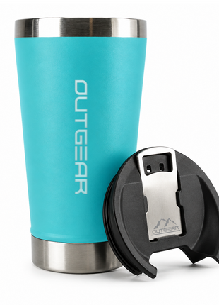 OutGear 600ml Double Wall Insulated Stainless Steel Thermos Cup with Built-In Bottle Opener, Matte Finish Turquoise