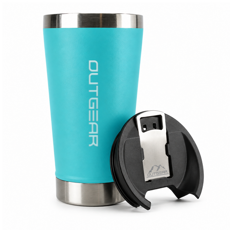 OutGear 600ml Double Wall Insulated Stainless Steel Thermos Cup with Built-In Bottle Opener, Matte Finish Turquoise