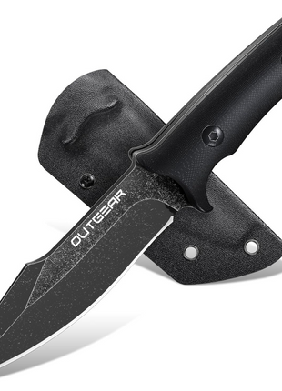 Outgear Fixed Blade Knife 9.2cm D2 Steel – Full Tang Hunting Knife with G10 Handle & Kydex Sheath – Black Tactical Survival Gear