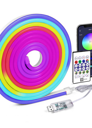 LED Neon Rope Light RGB IC – Smart App + Remote Control – IP68 Silicone Strip with USB – Flexible Ambient Lighting