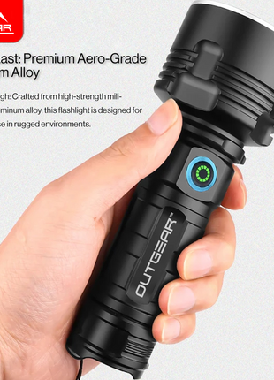 OutGear Light Saber Laser Beam 3000 Lumens, High Power LED Water Resistant Flashlight Lamp – Ultra Bright, Rechargeable, Military Grade, IPX-6 for Outdoor Activities