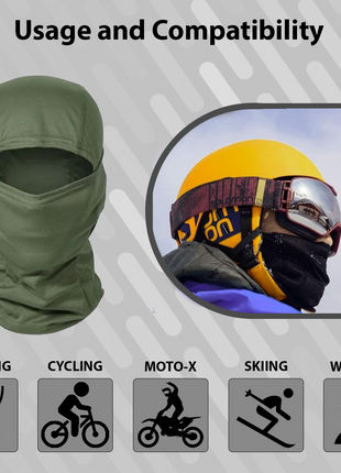 Lightweight Balaclava – Unisex, Universal Fit, Ultra-Soft Polyester Microfiber, for Motorcycling, Skiing, Cycling, and Outdoor Sports  Army Green
