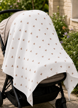 100% Cotton Muslin Baby Swaddle Blanket 110 x 110 cm Lightweight Breathable Soft Newborn Wrap Hearts