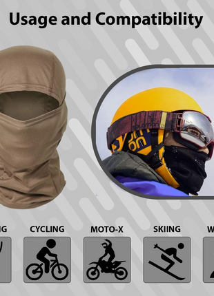 Lightweight Balaclava – Unisex, Universal Fit, Ultra-Soft Polyester Microfiber, for Motorcycling, Skiing, Cycling, and Outdoor Sports - Khaki