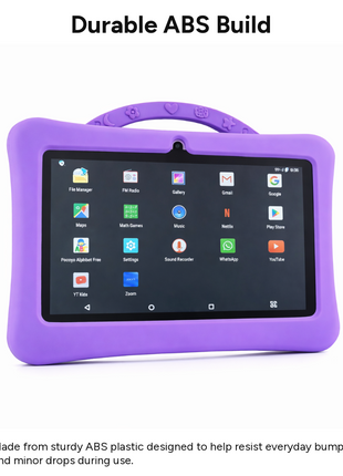 7-Inch Kids Android Tablet 2-in-1 Learning Device with Stylus, Stand Holder, Dual Camera, Wi-Fi, Bluetooth, 128GB Storage, Type-C Charging