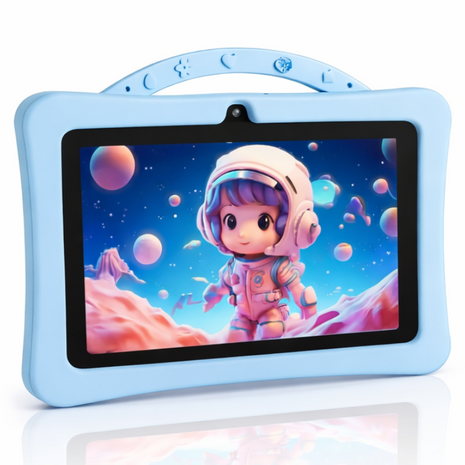 7-Inch Kids Android Tablet 2-in-1 Learning Device with Stylus, Stand Holder, Dual Camera, Wi-Fi, Bluetooth, 128GB Storage, Type-C Charging Blue