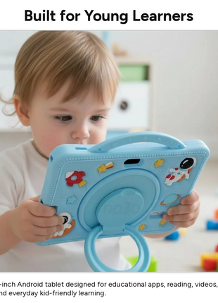 7-Inch Kids Android Tablet 2-in-1 Learning Device with Stylus, Stand Holder, Dual Camera, Wi-Fi, Bluetooth, 128GB Storage, Type-C Charging Blue
