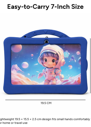 7-Inch Kids Android Tablet 2-in-1 Learning Device with Stylus, Stand Holder, Dual Camera, Wi-Fi, Bluetooth, 128GB Storage, Type-C Charging Navy