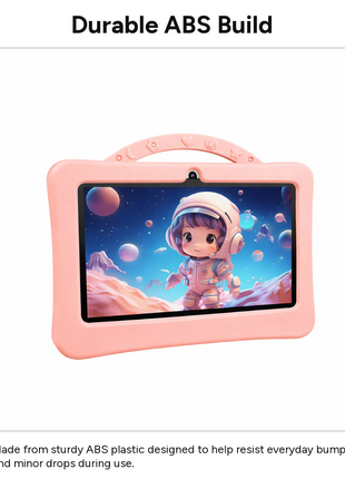 7-Inch Kids Android Tablet 2-in-1 Learning Device with Stylus, Stand Holder, Dual Camera, Wi-Fi, Bluetooth, 128GB Storage, Type-C Charging Pink