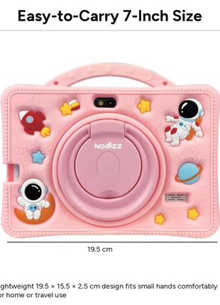 7-Inch Kids Android Tablet 2-in-1 Learning Device with Stylus, Stand Holder, Dual Camera, Wi-Fi, Bluetooth, 128GB Storage, Type-C Charging Pink