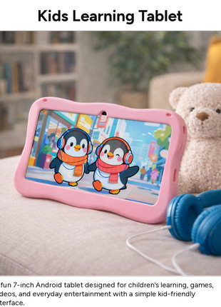 7" Kids Android Tablet 1024×600 IPS HD 6GB RAM 128GB ROM WiFi Bluetooth USB-C with Shockproof Silicone Case, Stylus, Holder & Toy Skateboard (Copy)