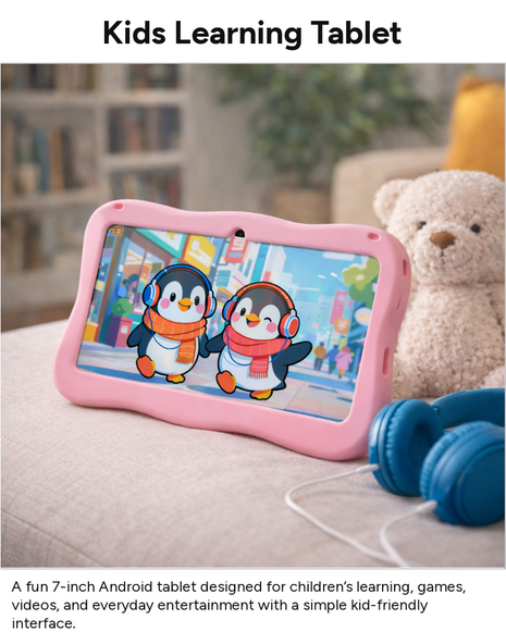 7" Kids Android Tablet 1024×600 IPS HD 6GB RAM 128GB ROM WiFi Bluetooth USB-C with Shockproof Silicone Case, Stylus, Holder & Toy Skateboard (Copy)