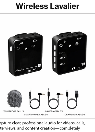 Wireless Clip-On Microphone Kit 2.4 GHz for Streaming