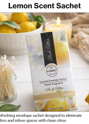 Black Edition Lemon Scented Envelope Sachet 15 g (0.53 oz) Home & Car Fragrance 12 Pack 10 × 18 cm Air Freshener Sachets