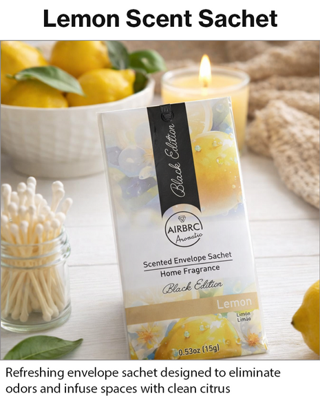 Black Edition Lemon Scented Envelope Sachet 15 g (0.53 oz) Home & Car Fragrance 12 Pack 10 × 18 cm Air Freshener Sachets
