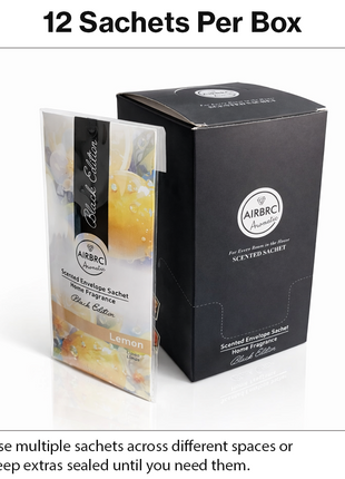 Black Edition Lemon Scented Envelope Sachet 15 g (0.53 oz) Home & Car Fragrance 12 Pack 10 × 18 cm Air Freshener Sachets
