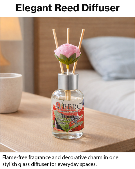 Diffuser Set 35 ml with Decorative Flower, Flame-Free Home Fragrance for Bedroom Bathroom Office - Berries