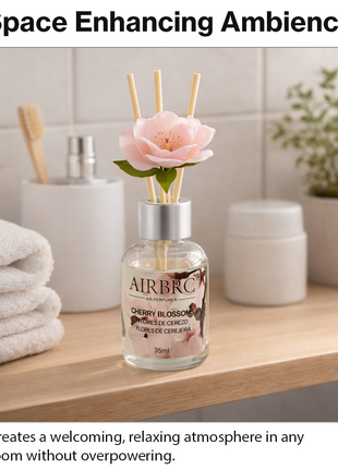 Diffuser Set 35 ml with Decorative Flower, Flame-Free Home Fragrance for Bedroom Bathroom Office- Cherry Blossom