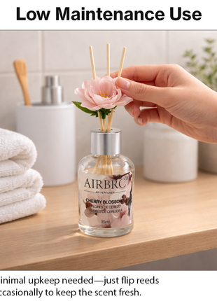 Diffuser Set 35 ml with Decorative Flower, Flame-Free Home Fragrance for Bedroom Bathroom Office- Cherry Blossom