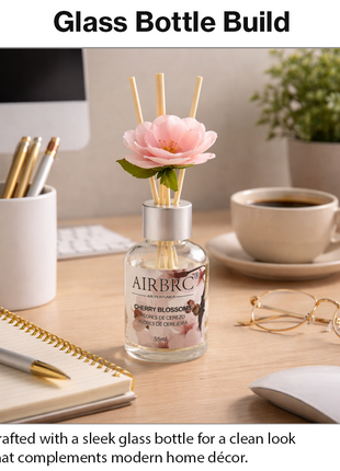 Diffuser Set 35 ml with Decorative Flower, Flame-Free Home Fragrance for Bedroom Bathroom Office- Cherry Blossom
