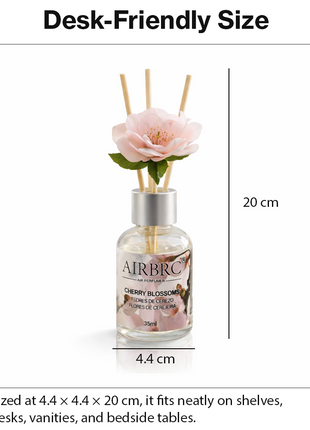 Diffuser Set 35 ml with Decorative Flower, Flame-Free Home Fragrance for Bedroom Bathroom Office- Cherry Blossom