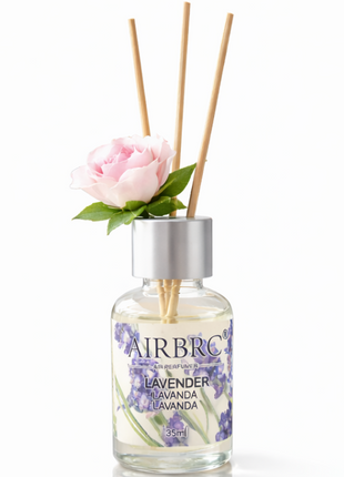 Diffuser Set 35 ml with Decorative Flower, Flame-Free Home Fragrance for Bedroom Bathroom Office - Lavender