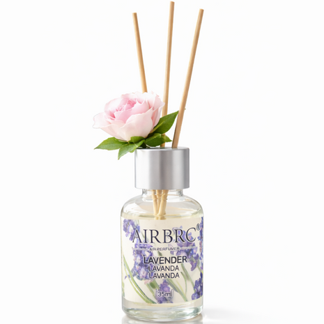 Diffuser Set 35 ml with Decorative Flower, Flame-Free Home Fragrance for Bedroom Bathroom Office - Lavender