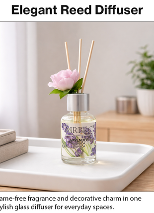 Diffuser Set 35 ml with Decorative Flower, Flame-Free Home Fragrance for Bedroom Bathroom Office - Lavender