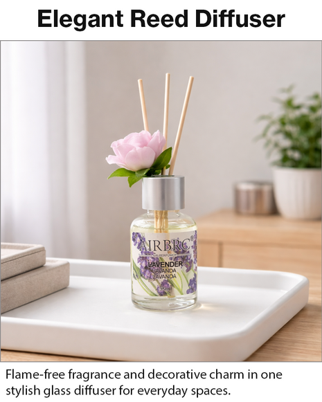 Diffuser Set 35 ml with Decorative Flower, Flame-Free Home Fragrance for Bedroom Bathroom Office - Lavender