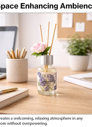Diffuser Set 35 ml with Decorative Flower, Flame-Free Home Fragrance for Bedroom Bathroom Office - Lavender