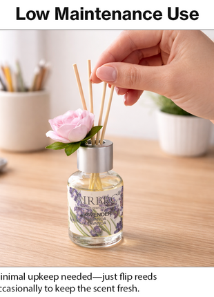 Diffuser Set 35 ml with Decorative Flower, Flame-Free Home Fragrance for Bedroom Bathroom Office - Lavender