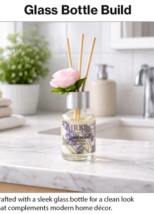 Diffuser Set 35 ml with Decorative Flower, Flame-Free Home Fragrance for Bedroom Bathroom Office - Lavender