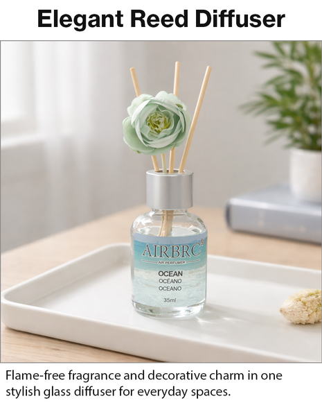 Diffuser Set 35 ml with Decorative Flower, Flame-Free Home Fragrance for Bedroom Bathroom Office - Ocean