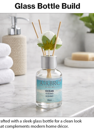 Diffuser Set 35 ml with Decorative Flower, Flame-Free Home Fragrance for Bedroom Bathroom Office - Ocean