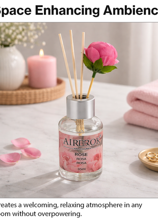 Diffuser Set 35 ml with Decorative Flower, Flame-Free Home Fragrance for Bedroom Bathroom Office- Rose