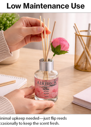Diffuser Set 35 ml with Decorative Flower, Flame-Free Home Fragrance for Bedroom Bathroom Office- Rose
