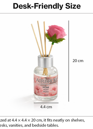 Diffuser Set 35 ml with Decorative Flower, Flame-Free Home Fragrance for Bedroom Bathroom Office- Rose