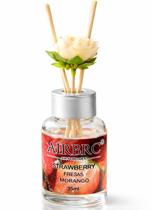 Diffuser Set 35 ml with Decorative Flower, Flame-Free Home Fragrance for Bedroom Bathroom Office- Strawberry