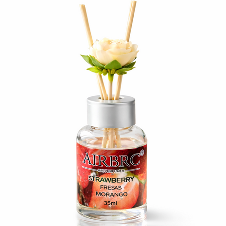 Diffuser Set 35 ml with Decorative Flower, Flame-Free Home Fragrance for Bedroom Bathroom Office- Strawberry