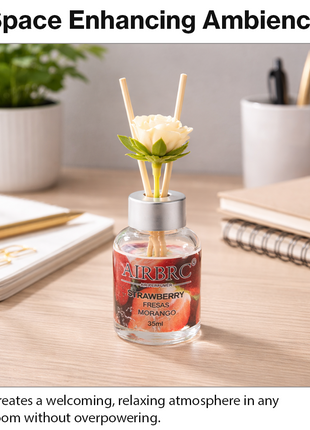 Diffuser Set 35 ml with Decorative Flower, Flame-Free Home Fragrance for Bedroom Bathroom Office- Strawberry