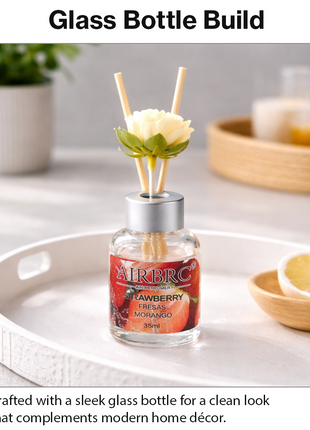 Diffuser Set 35 ml with Decorative Flower, Flame-Free Home Fragrance for Bedroom Bathroom Office- Strawberry
