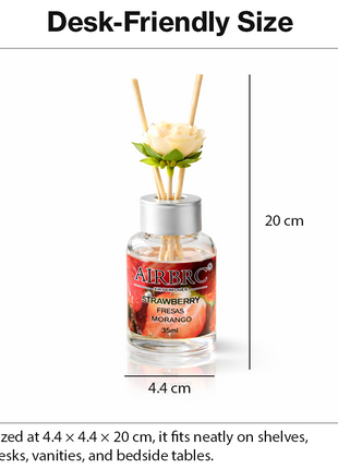 Diffuser Set 35 ml with Decorative Flower, Flame-Free Home Fragrance for Bedroom Bathroom Office- Strawberry