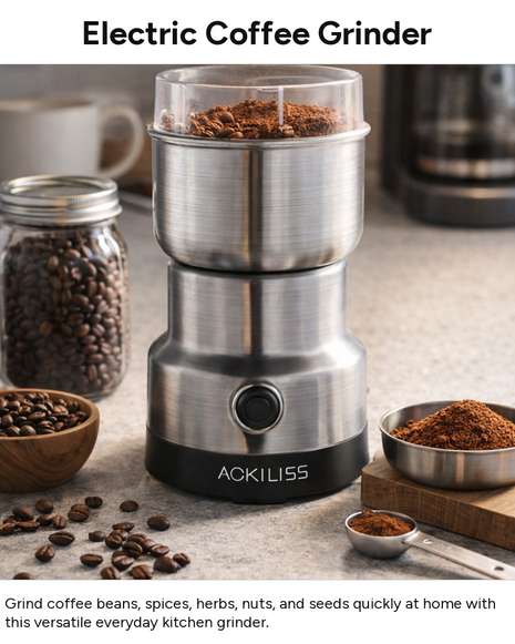 Electric Coffee Grinder 400ml Stainless Steel Blade Grinder 300W Bean & Spice Grinder 220–240V Compact Kitchen Mill