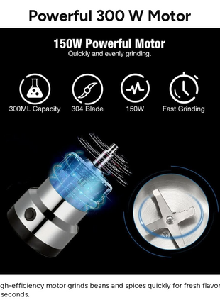 Electric Coffee Grinder 400ml Stainless Steel Blade Grinder 300W Bean & Spice Grinder 220–240V Compact Kitchen Mill