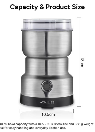 Electric Coffee Grinder 400ml Stainless Steel Blade Grinder 300W Bean & Spice Grinder 220–240V Compact Kitchen Mill